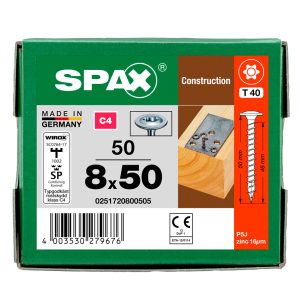 SPAX Puuruuvi 8X50 WIROX C4 (LITTEÄKUPU)