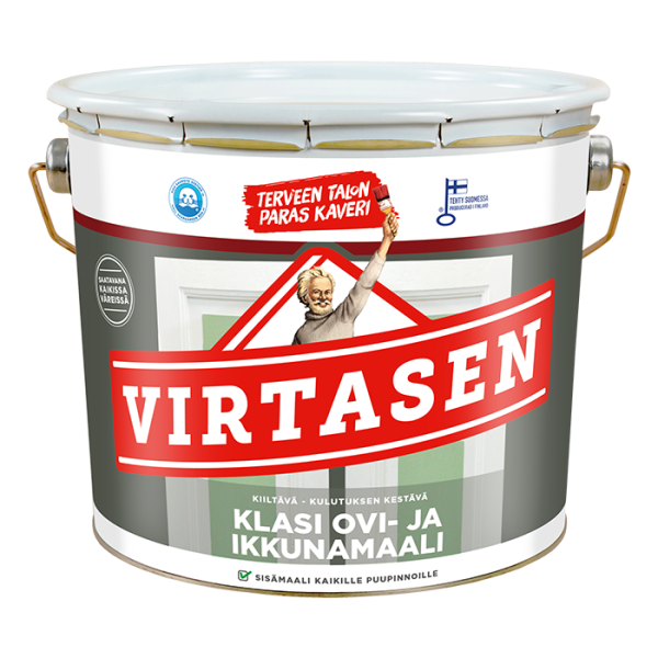 Virtasen KLASI ovi- ja ikkunamaali A valkoinen silkinhimmeä 0,9L